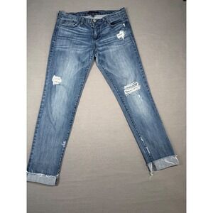 Flying Monkey Platinum Distressed Jeans Womens Sz 27 Blue Mid Rise Fray Raw Hem